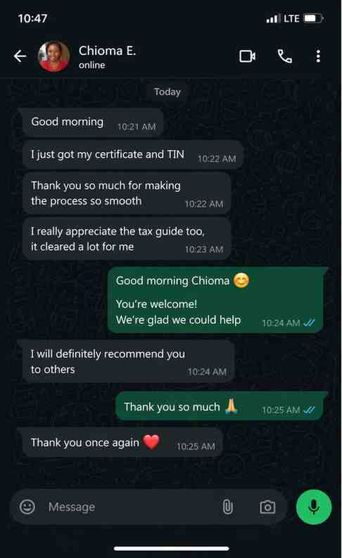 WhatsApp review from Chioma Eze